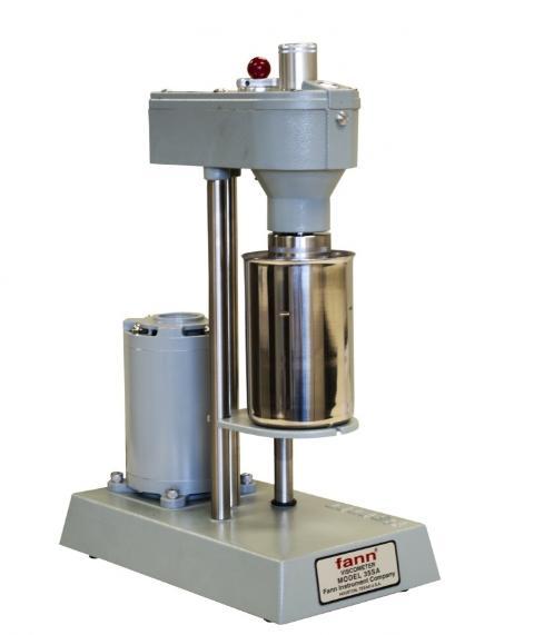Fann Viscometer 35 is a true Couette coaxial cylinder rotational viscometer. In this viscometer, the test fluid is contained in the annular space or shear gap between the cylinders. Rotation of the outer cylinder at known velocities is accomplished through precision gearing. The viscous drag exerted by the fluid creates a torque on the inner cylinder or bob. 