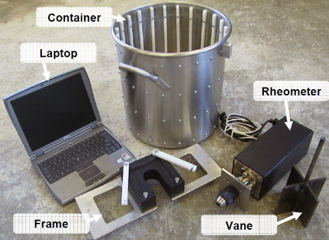 The ICAR rheometer is a portable concrete rheometer, also based on the principle of the coaxial cylinders. The inner cylinder is equipped with a vane and the rheometer can accommodate concretes with a maximum aggregate size of 25 mm.